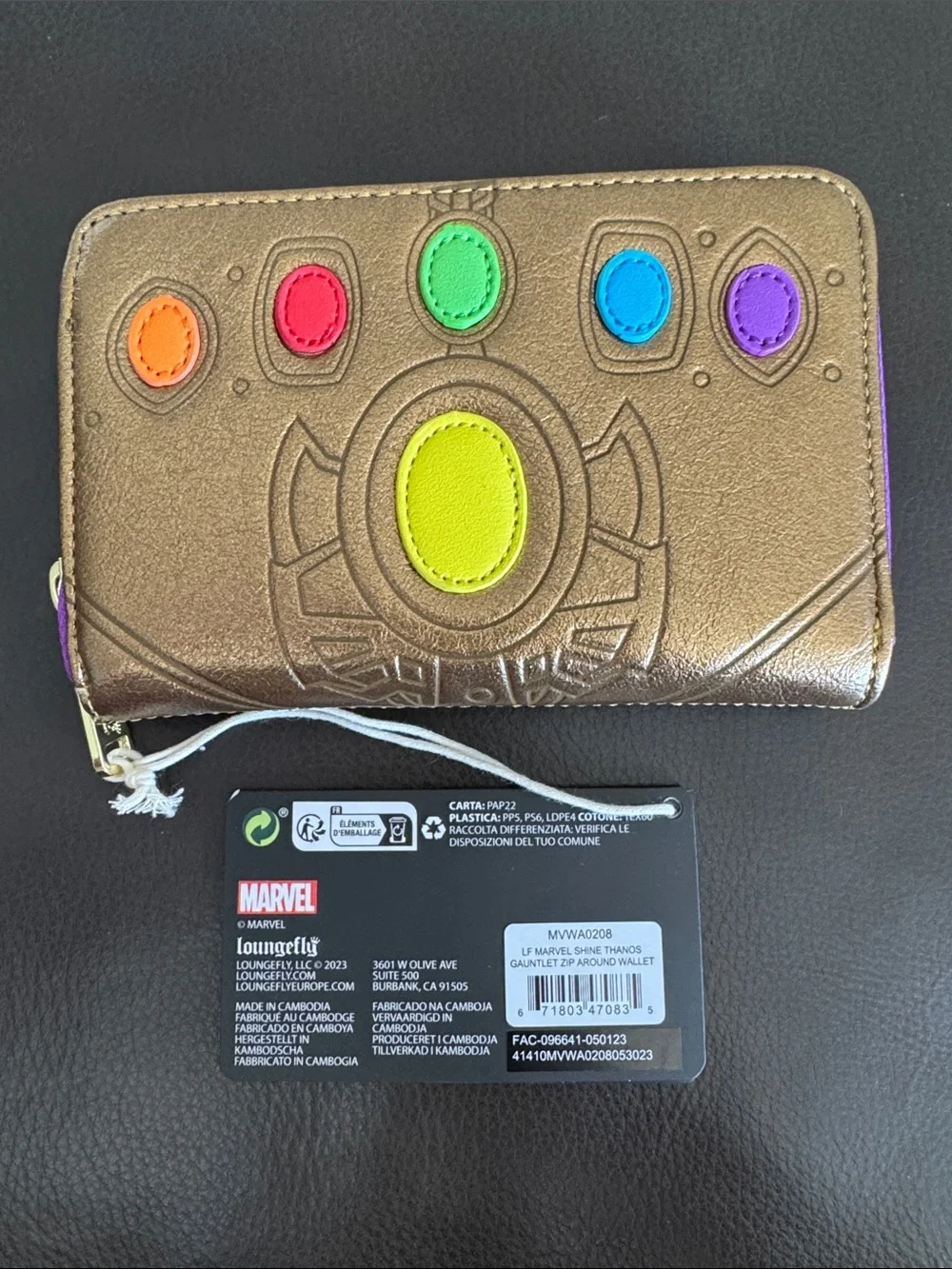 The Infinity Saga Marvel Studios Loungefly Shine Thanks Gauntlet Zip Wallet NWT
